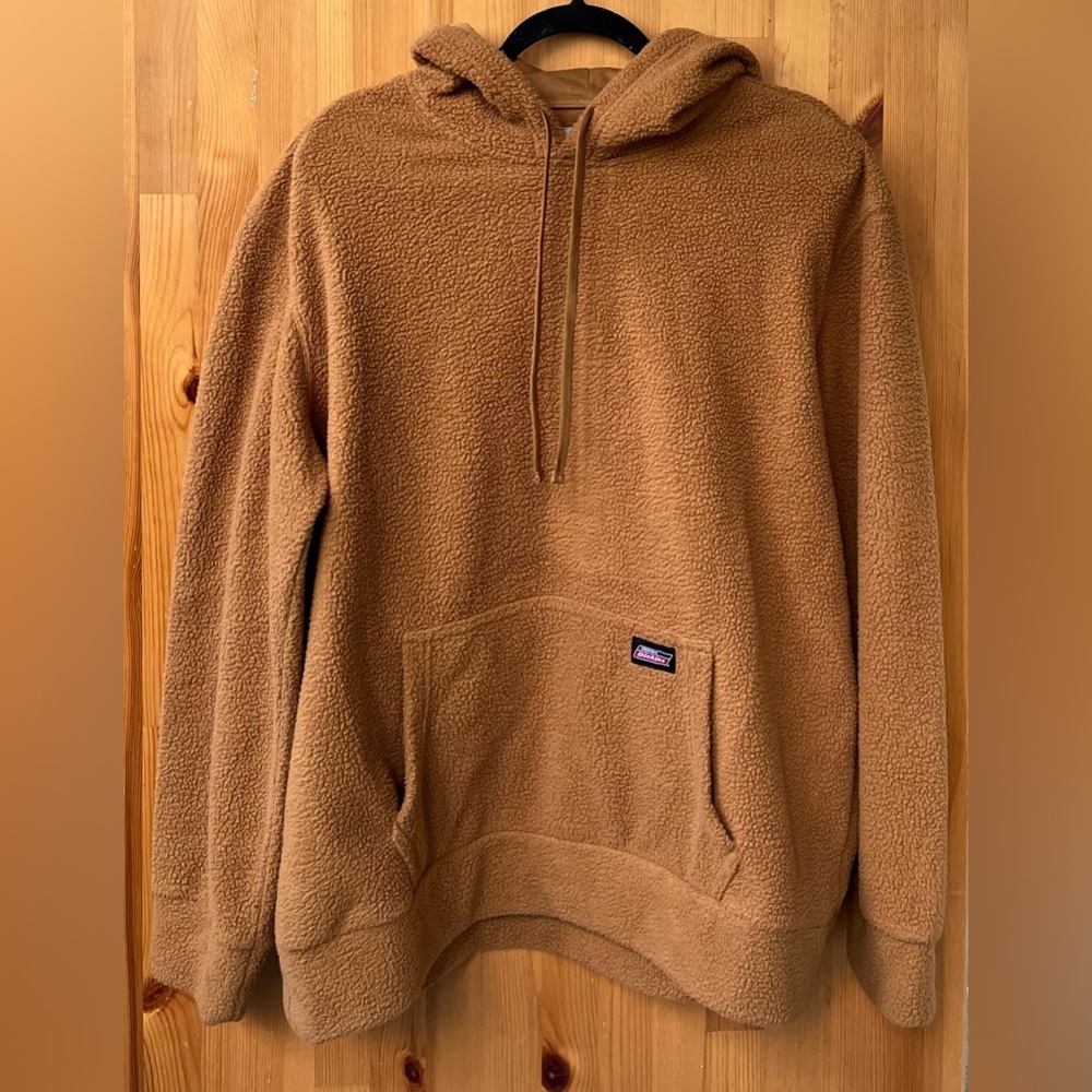 Dickies Men’s Light Brown Faux Fur Sherpa Fleece Pullover Hoodie - Size Large